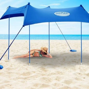 Family Beach Sunshade with 4 Sand Anchors,4 Aluminum Poles & Carring Bag